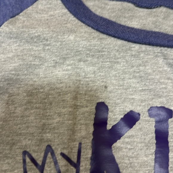 Funny Gray and Blue Graphic Three Quarter Sleeve Raglan Baseball Tee - Picture 7 of 7